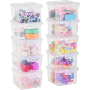 10-Pack Small Square Plastic Containers with Lids, Clear Stackable Storage Boxes & Bins Organizer for Bead, Craft Storage, Stickers, Jewelry & Small Items