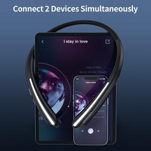 Bluetooth Headphones Retractable Neckband, Bluetooth Headset with Microphone Vibration Call, Stereo Noise Cancelling Earphones for Workout Sports Driving (Black)