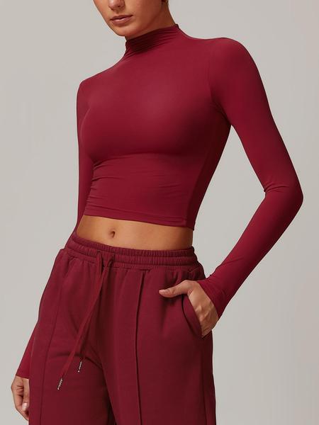 Women's Solid Mock Neck Sports Tee, Quick Drying Breathable Long Sleeve T-shirt for Yoga and Gym Wear, Ladies Casual Workout Tops for Fall & Winter