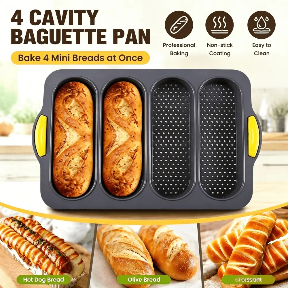 1 Stick Baking Tray Mold, 4 Wavy Bread Baking Trays, Hot Dog Baking Tools, Silicone Baking Mold, Suitable for Homemade Bread Sandwiches, Baking Tools, Kitchen Accessories, Halloween, Christmas, Thanksgiving Baking Utensils