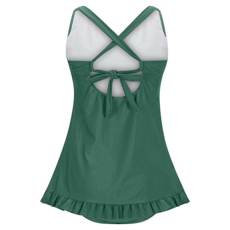 Women's Retro One-Piece Swim Dress - Twist Front Halter Open Back Tummy Control Bathing Suit for Beach & Sport Swimming Clothing Beach Open Back Halter Tankiniswimwear Tankinisuit, Bathing Suit Stylish Beachwear