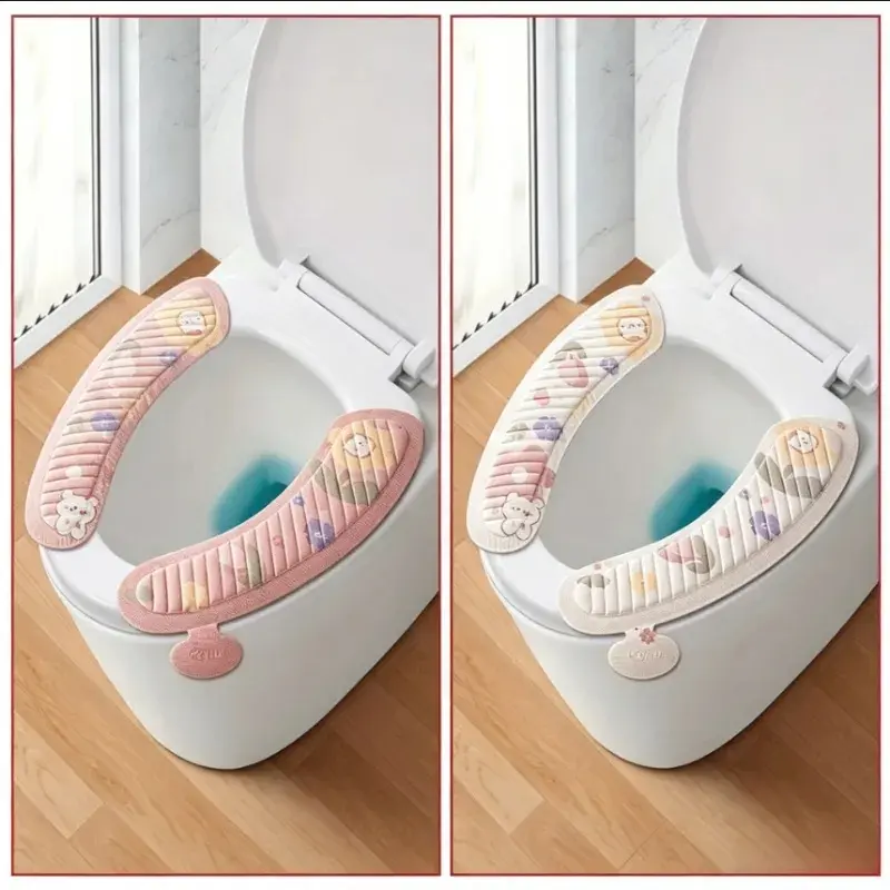Two Piece Toilet Seat Set Is A Must-Have For Household Use! Four Season Universal Cartoon EVA Washable Toilet Seat Cushion, Adhesive Waterproof Toilet Cover Super Practical Toilet Seat Covers