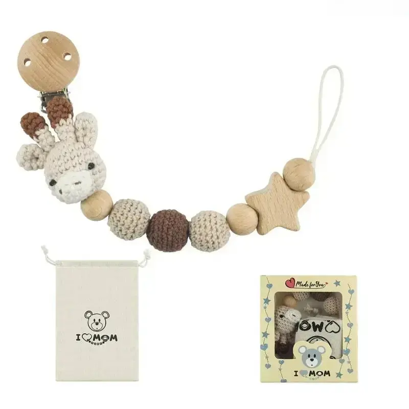 Handmade Crochet Animal Pacifier Clip, soft teething toy holder anti-lost soother chain for infants, lightweight safe baby accessory to prevent pacifier dropping, ideal for stroller trips, daily outdoor walks and newborn nursing use