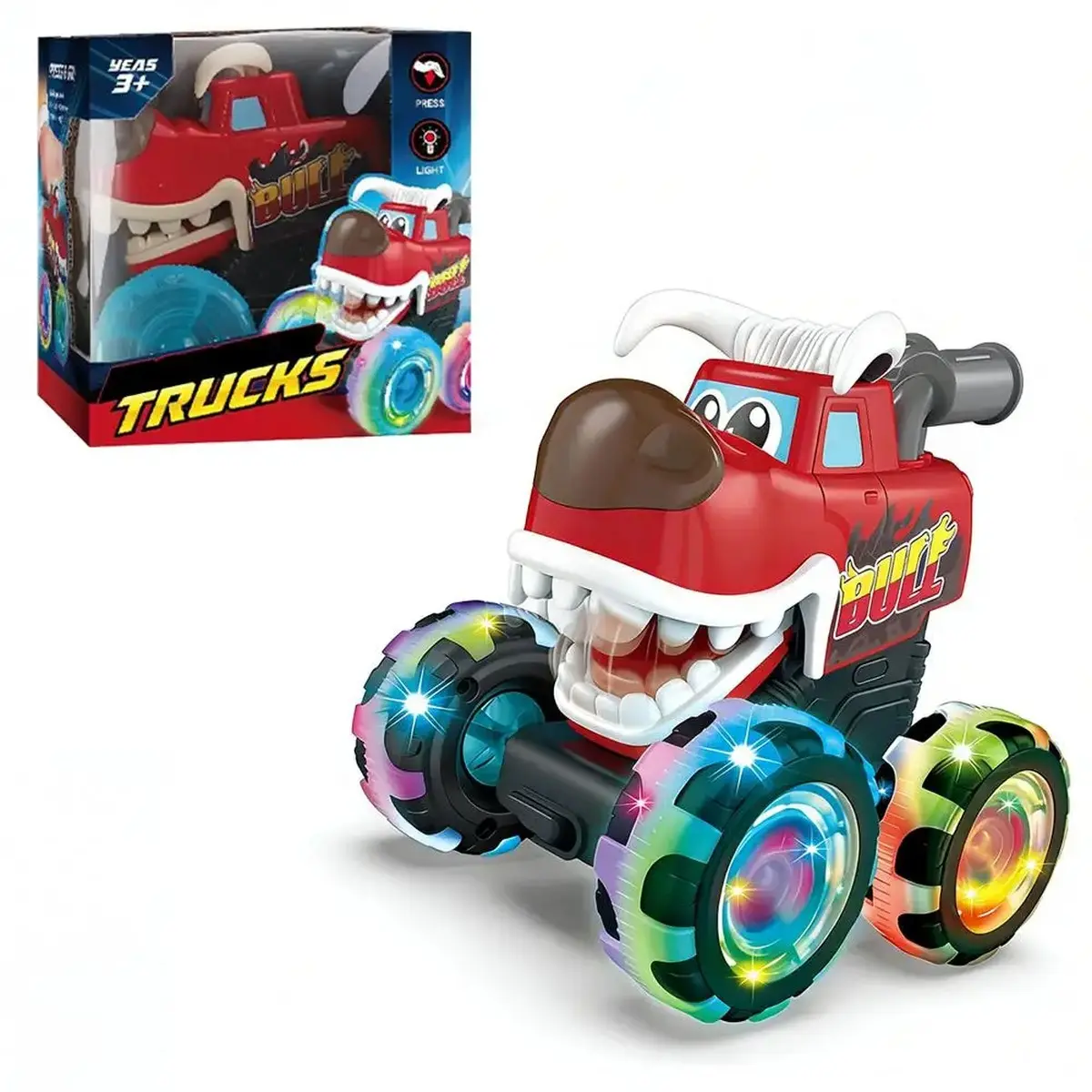 Monster Truck Toy Motion Activated Light-Up Cars Press & Go Cars for Boys Girls Birthday Christmas Gifts