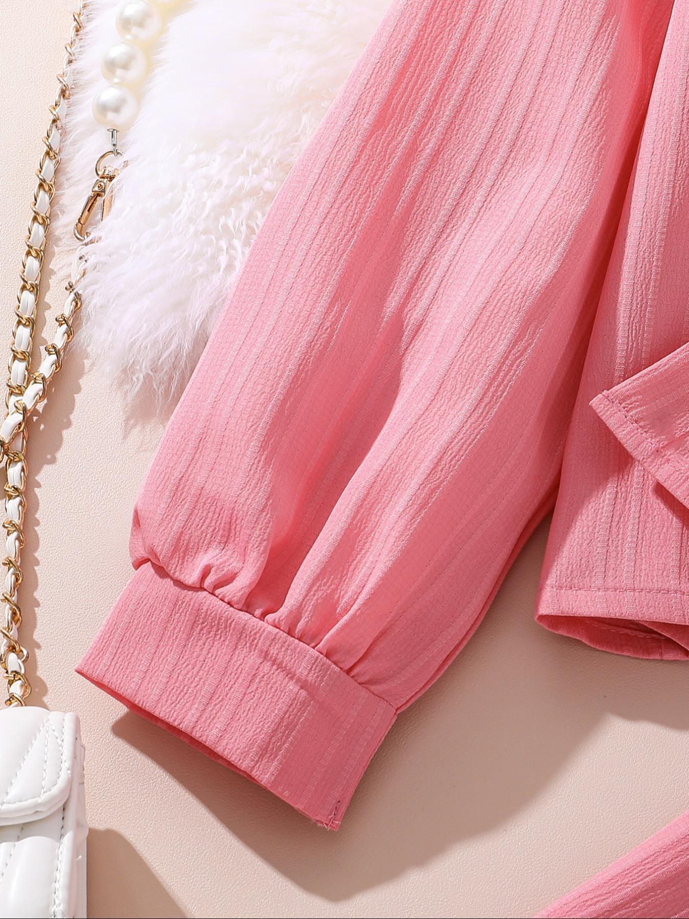 Two-piece Set Girl's Solid Color / Bow Pattern Shirt & Pants Set, Suits, Casual Long Sleeve Collared Top & Trousers for Spring & Fall, Kids Clothes for Daily Wear