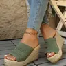 Women's Knitted Straw Wedge Elevated Sandals, Fashionable Breathable Sandals, Non-Slip Thick Rubber Sole, Versatile Beach & Outdoor Shoes, Comfortable Breathable Summer Footwear