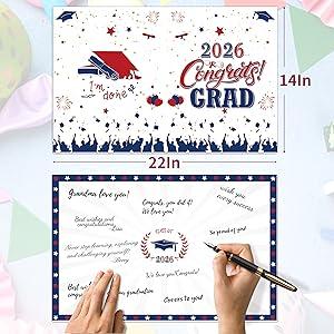 Graduation Decorations Red Blue White 2026 - Giant Guest Book Alternative,Graduation Cards Box with 36PCS Graduation Advice Cards,Signature Board Congrats Grad Decorations Supplies 2026