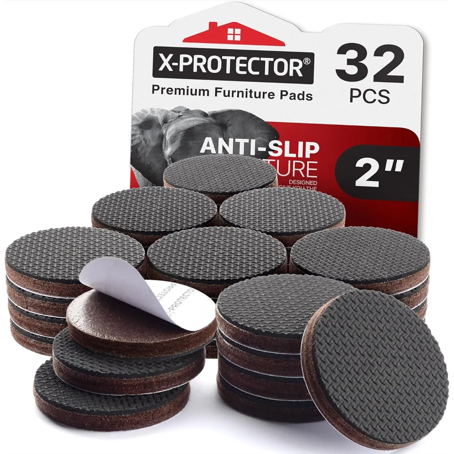Rubber Anti-Slipping Round Rug Grip Pads - Self-Adhesive Floor Holders with 32 Pieces 2" Furniture Stops to Prevent Sliding for Household Textiles