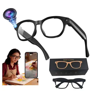 Bluetooth AI Smart Wireless Glasses with Video Recording, 4GB Memory Build-in,8MP Anti-Shake Camera ,Build-in Mic & Speakers, Bluetooth Calling,  AI Real Time Translation, WiFi Transfer, Type C Charging Support, 2 Lenses Total (Transparent +Black )
