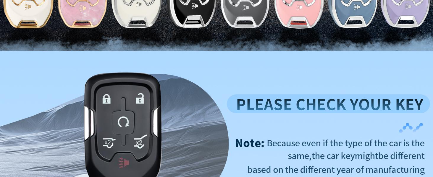 Key Fob Cover with keychain for GMC Yukon/Yukon XL Terrain Acadia Sierra Key Fob Case for Chevy Chevrolet Suburban Tahoe Car Accessories Smart 6 Buttons Key Protector, White
