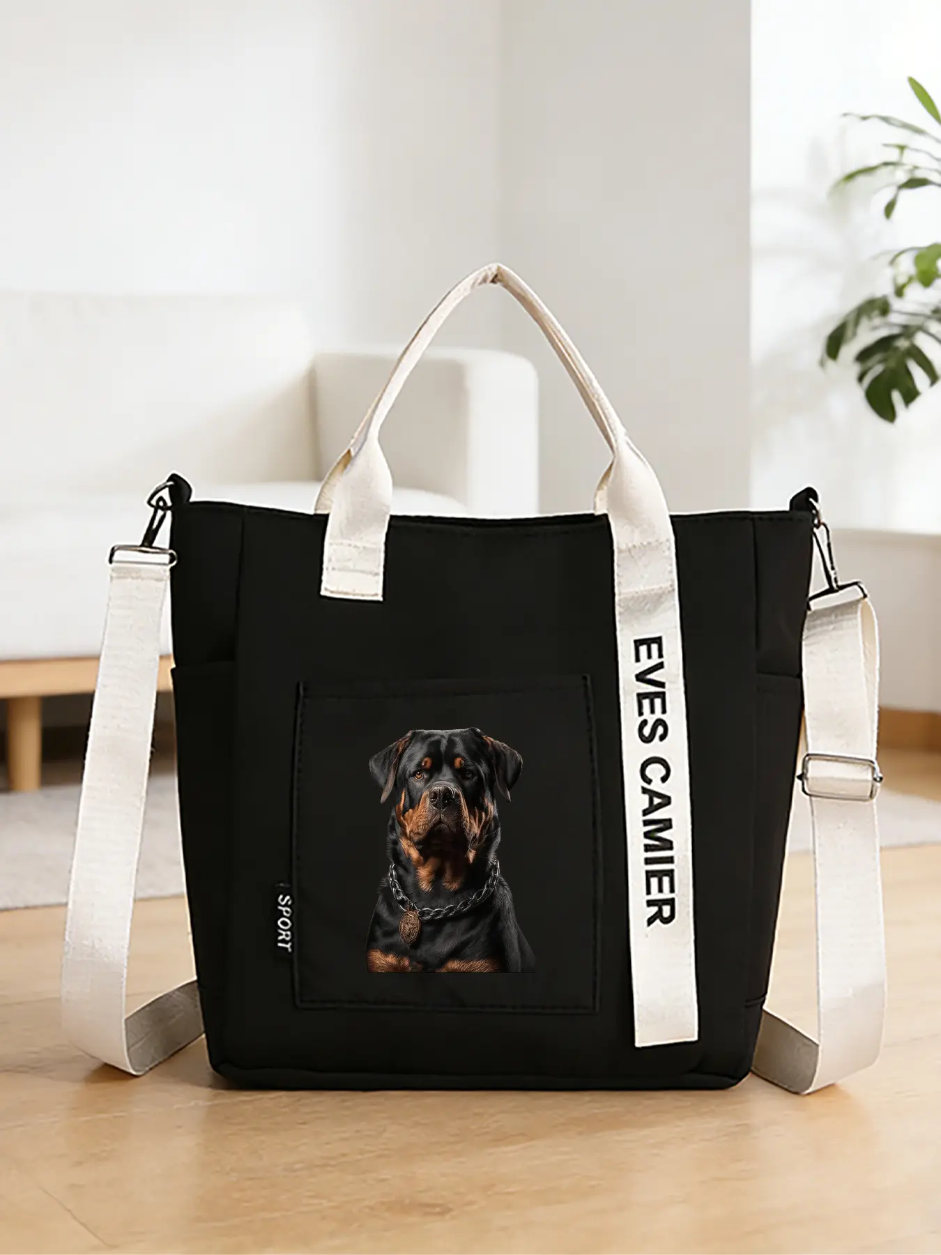 Rottweiler Pattern Crossbody Bag, Casual Shoulder Bag, Hand-held Shopping Tote, Convertible Hand-held and Crossbody Style. Suitable for Daily Shopping and Commuting, Equipped with Adjustable Shoulder Strap, Trendy Fashion Item, An Ideal Gift.