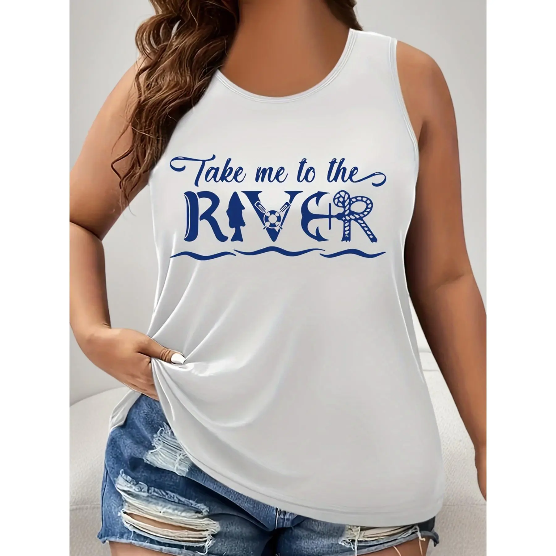 Plus Size, Plus Size Vest with "Takemetothe" Letter Print