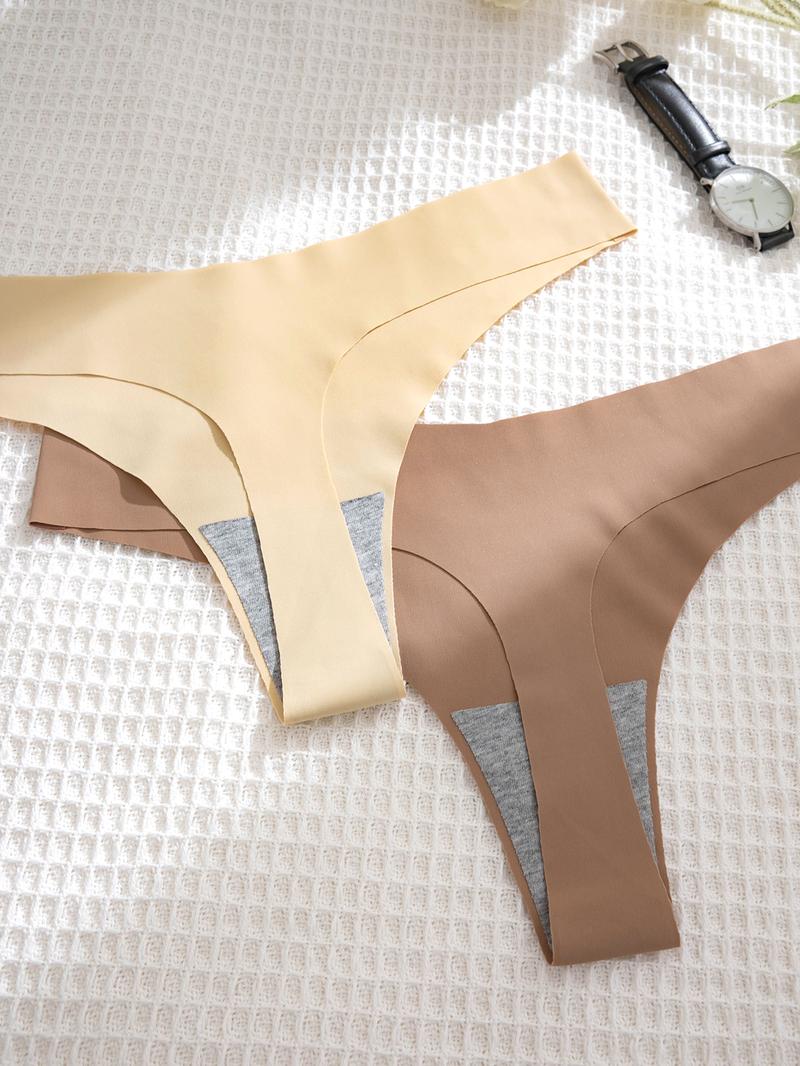 Women's 12pcs Solid Color Seamless Thong, Soft Comfy Breathable Drop Waist Panty for Daily Wear, Underwear for All Seasons
