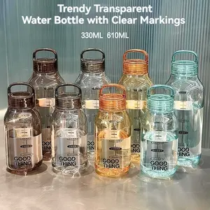 Trendy Transparent Sports Water Bottle Set, 610ML/330ML Dual Capacity, Lightweight Portable, Ideal for Outdoor Fitness, Home, Office