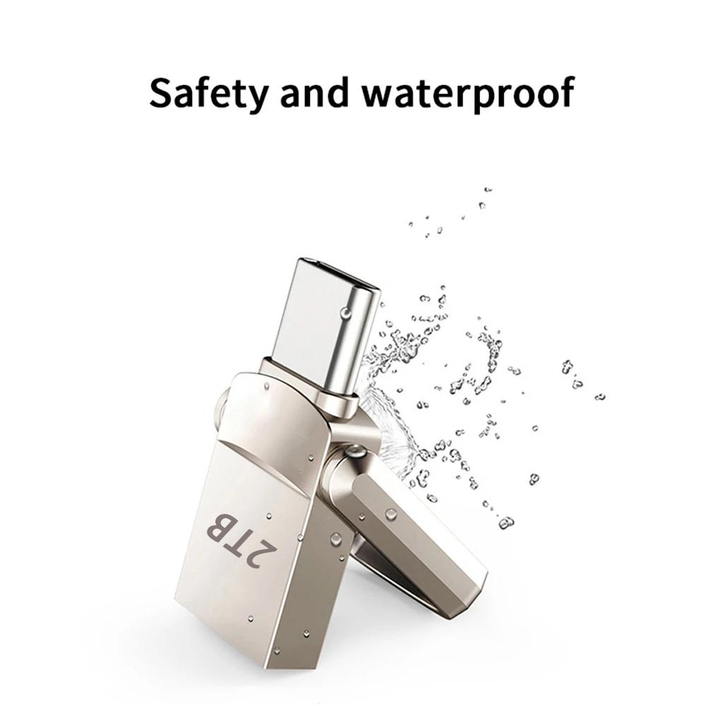 2TB Flash Drive USB3.2 Ultra Speed Metal U Disk Type C Memory Stick Waterproof SSD Storage Portable For PC Phone Data Transfer