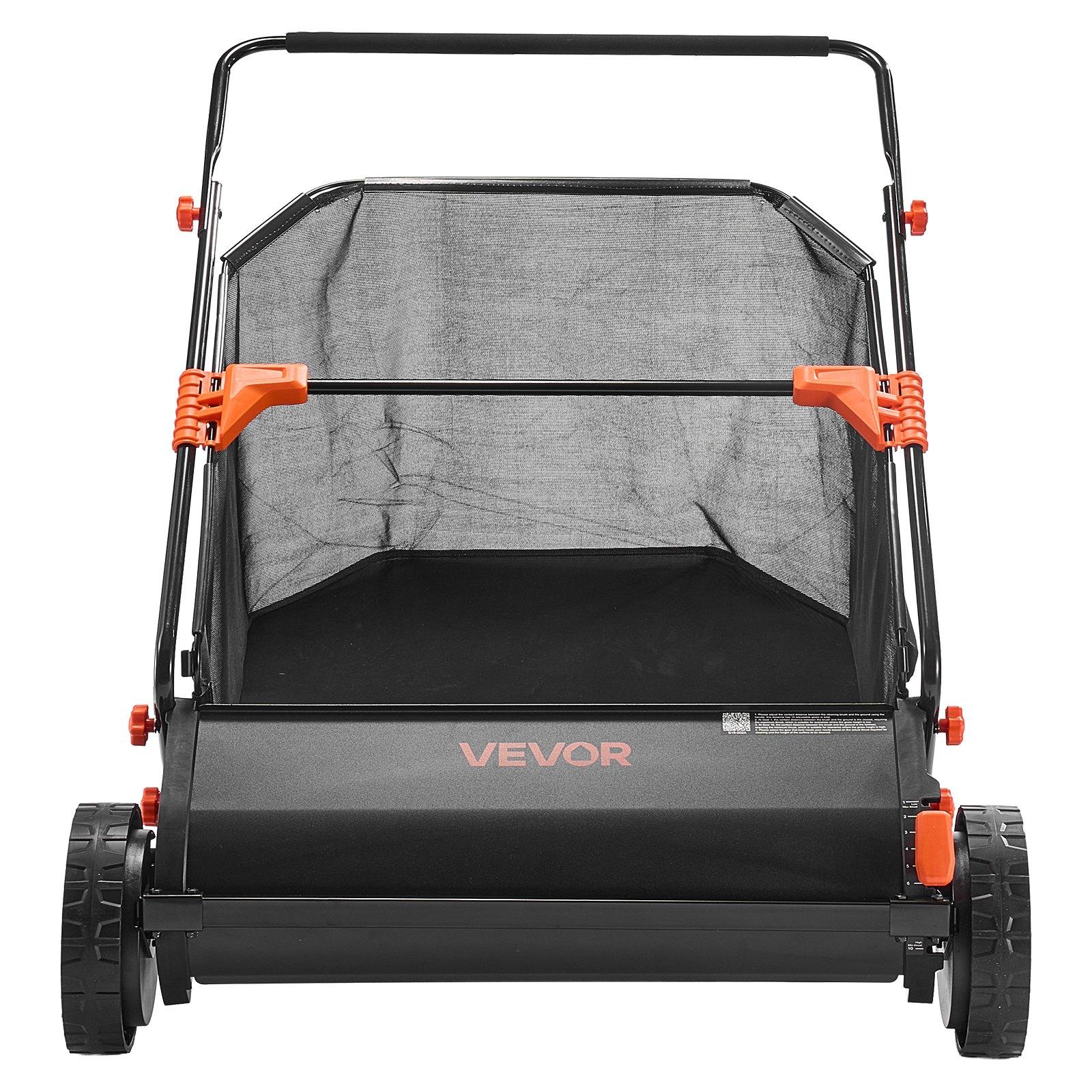 VEVOR Push Lawn Sweeper, 30 in Leaf & Grass Collector with 12 cu. ft. Hopper Bag, Adjustable Brush Height & Spinning Brushes, Heavy Duty Yard Sweeper with Rubber Wheels for Leaves Grass Cleanup
