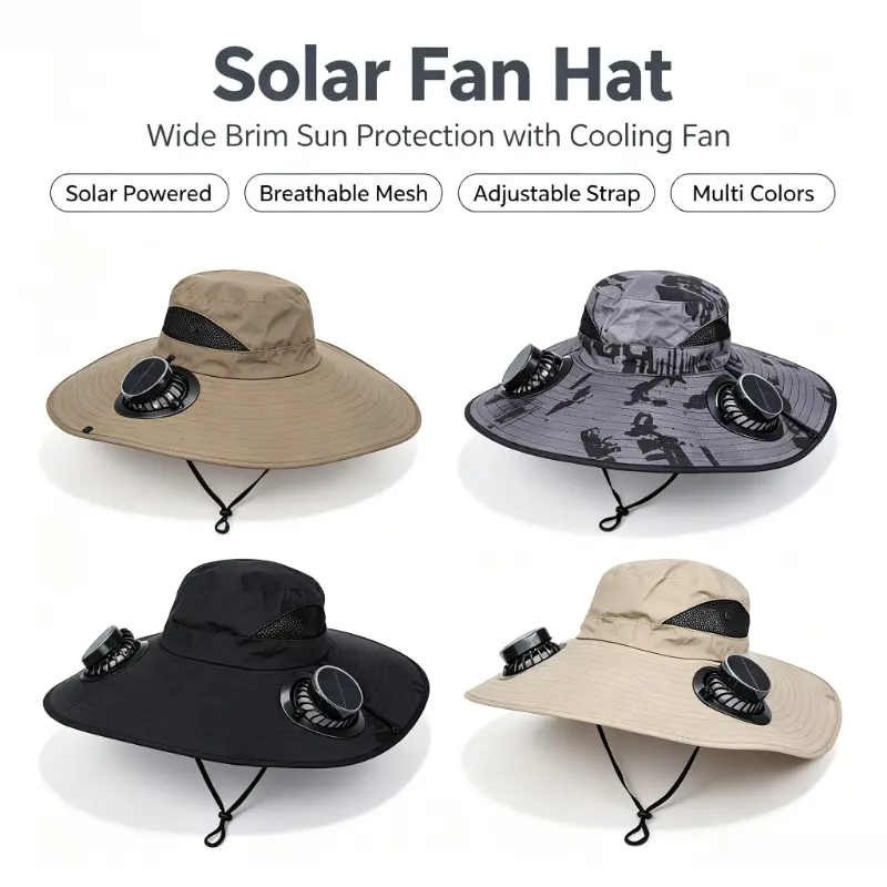 Men's UPF 50+ Solar Fan Sun Hat - Wide Brim, Quick-Dry, Solar-Powered Cooling, Ideal for Outdoor Sports, Fishing (Spring & Summer)