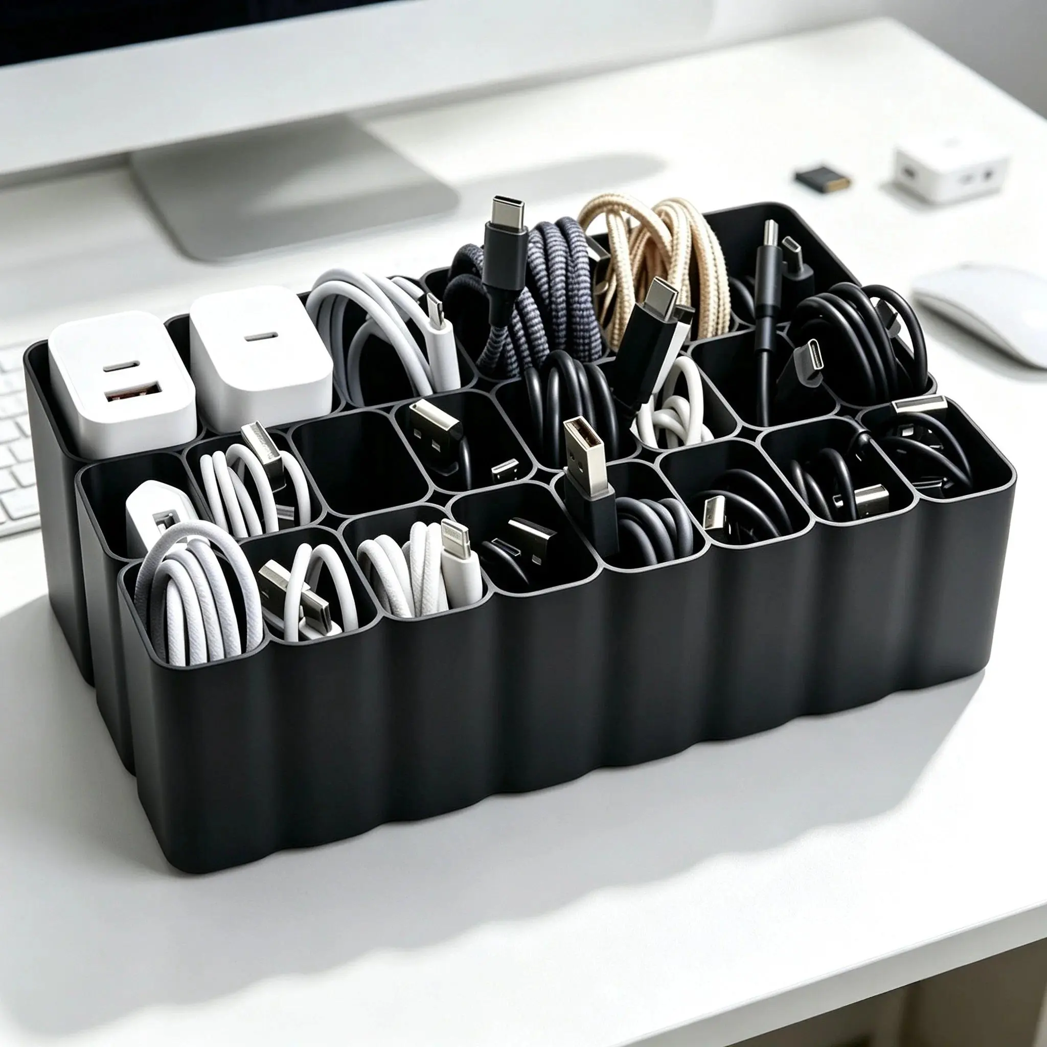 Cable Organiser Box with 11/22 Switch Cases, Desktop Charger Cable Storage Organiser Box for Home Office Desk Accessories, Cable Organizers