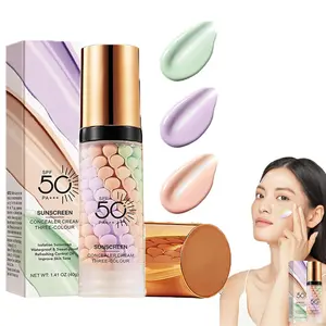 3 In 1 SPF 50 Face Makeup Primer, Sunscreen Isolation Cream Tinted Moisturizer, One Step Skin Tone Color Corrector, Oil Control Concealing Facial Primer, Brightening Radiance Base Makeup for All Skin Types