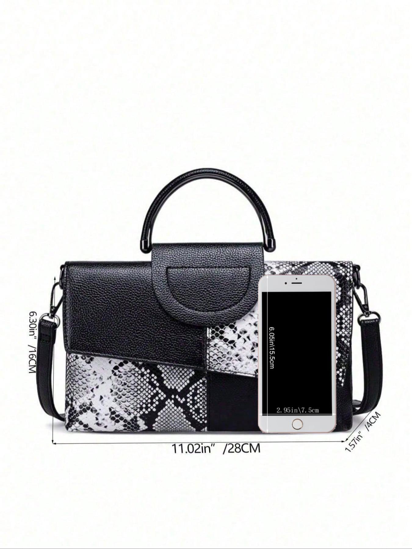 Women's Fashionable Colorblock Snakeskin Embossed Handbag, Elegant Shoulder Bag for Party, Trendy All-match Crossbody Bag for Daily Use, Flap Crossbody Purse