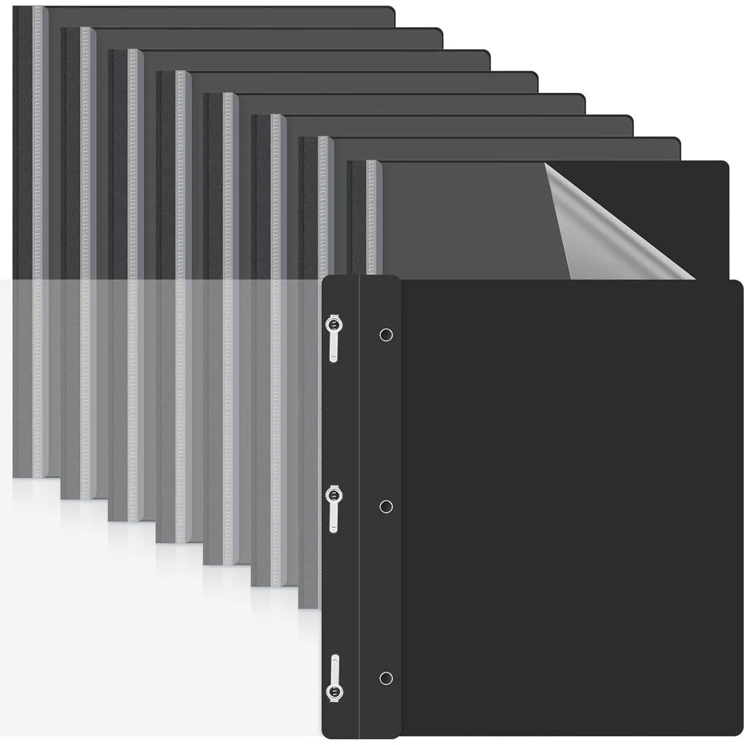48 Pcs Clear Front Report Covers with Prongs Plastic 3 Prong Presentation Folders Resume Portfolio Folder for School (Black)