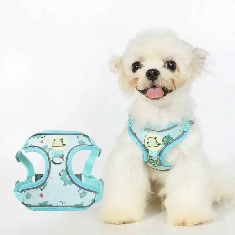 Cute Pet Dog Harness with Dinosaur Pattern, Anti-Escape Reflective Dog Vest, Puppy Harness, Escape Proof Harness, Suitable for Small to Medium Pets, Outdoor Wear