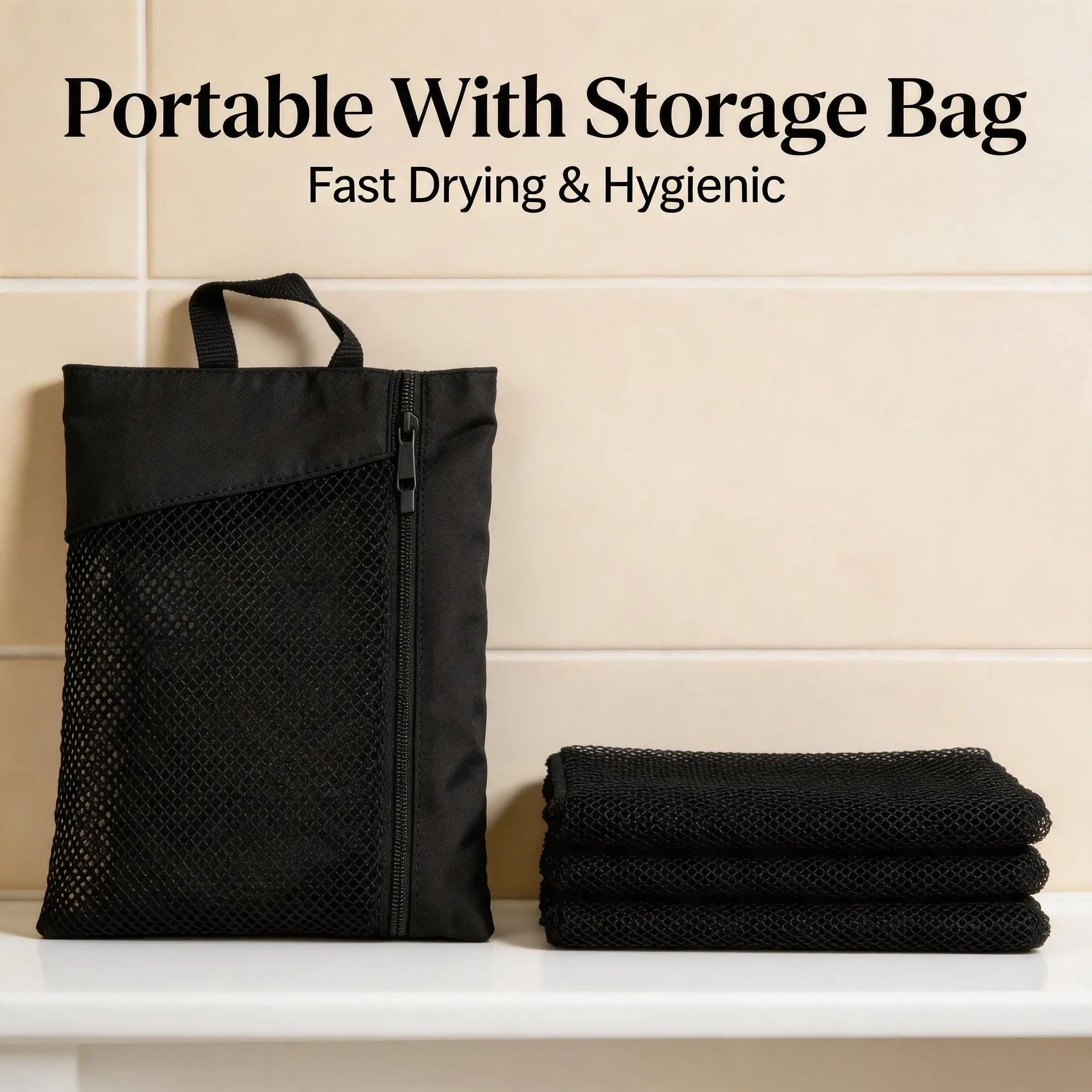 Luxury Exfoliating Bath Mitt, Extended Dead Skin Remover Towel, 2 Pack, Free Water Drain Storage Bag Included
