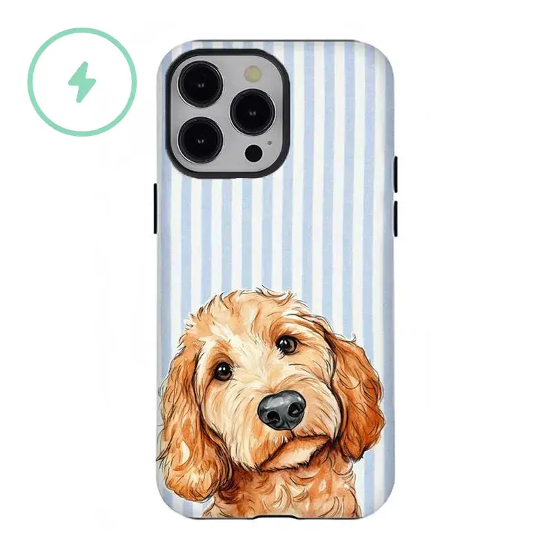 Phone Case Compatible with MagSafe, Cute Goldendoodle Blue Stripe Phone Cover for Dog Lovers Aesthetic  For iPhone 17 Pro Max 16 15 14 13 12 11 for Samsung S21 S22 S23 S24 S25 Phone Case |   Tough Phone Case |   Gift For Fans |   Gifts for anime lovers Pr
