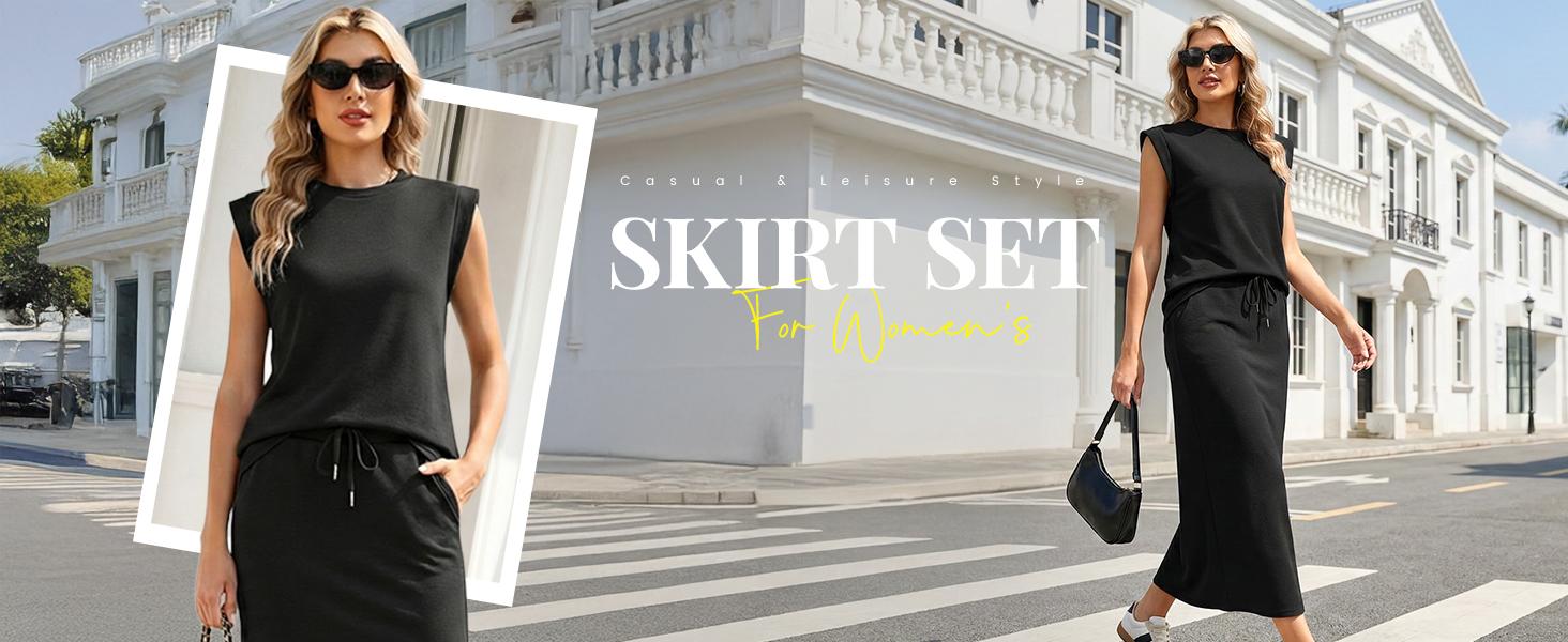 Casly Lamiit Women's Two Piece Sets Summer Outfits Cap Sleeve Top Drawstring Midi Skirts with Pockets Soft Light Fabric Crew Neck Casual Design Available in Multiple Colors 2 piece sets #Springfresh