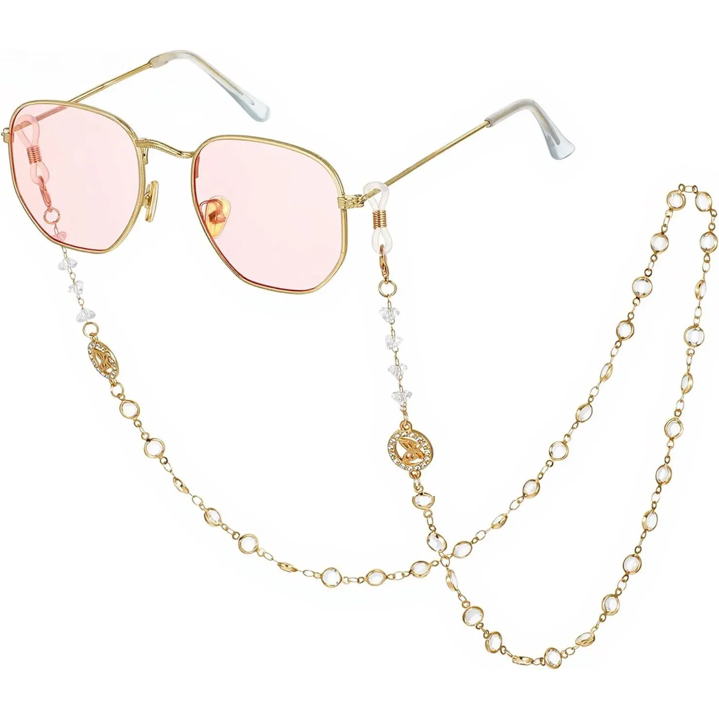 Glass Beaded Eyeglass Chain for Women and Girls, Elegant Stylish Crystal Sunglass Eye Glasses Holders Around Neck Hanger Mask Chains Lanyard Cord Reading Glass Retainer Strap Holder