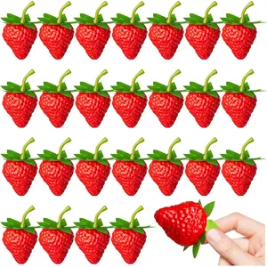 25Pcs Artificial Lifelike Red Plastic Fake Strawberries for Home Kitchen Party Decor Photography Prop