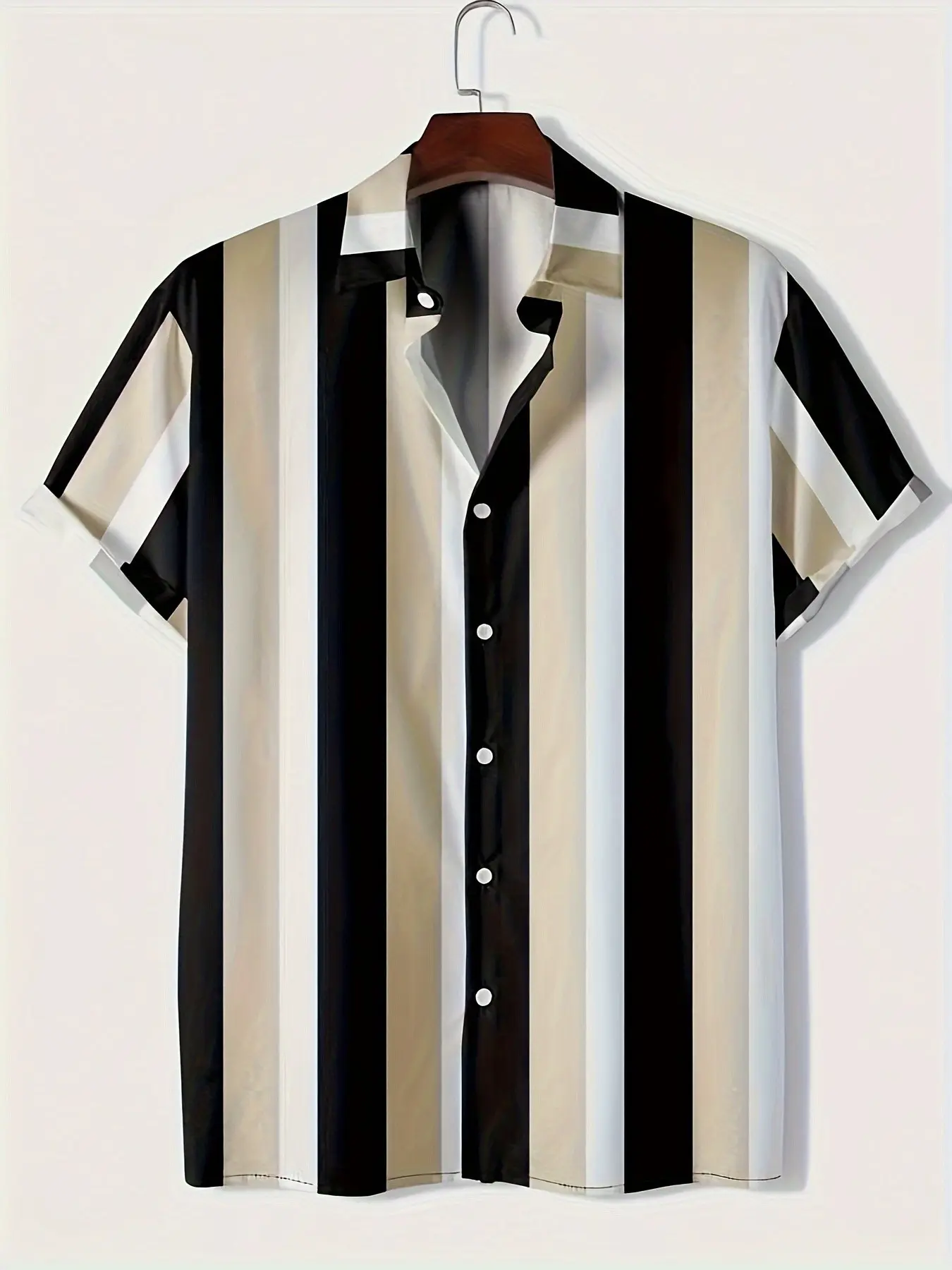 Men's Casual Striped Shirt, and Vertical Stripes, Short Sleeve Button Down, Classic Collar, Lightweight Summer Shirt, Menswear