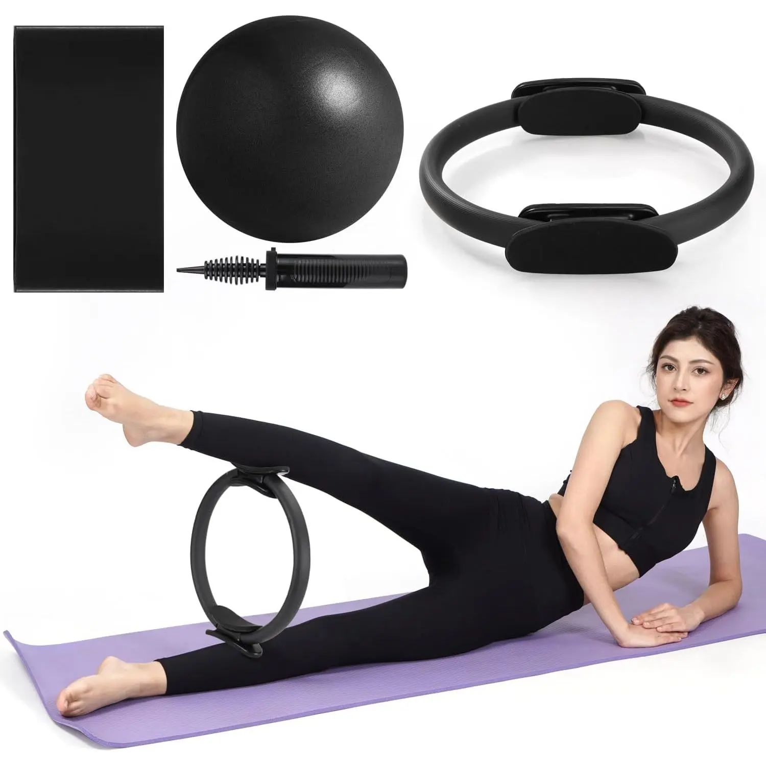 Pilates Ring, Pilates Ring Circle and Ball Set, 12 Inch Magic Circle Pilates Ring,9 Inch Small Exercise Ball,Resistance Bands Set,  Pilates Equipment for Women