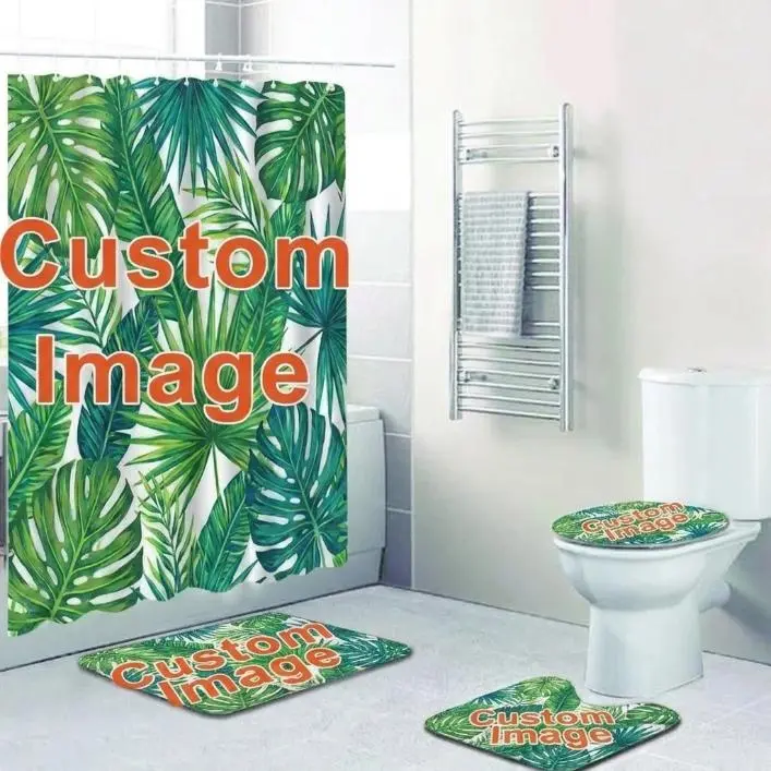 4-piece Custom-designed  bathroom set | Personalized shower decoration | Custom shower curtain mat, base, and toilet cover