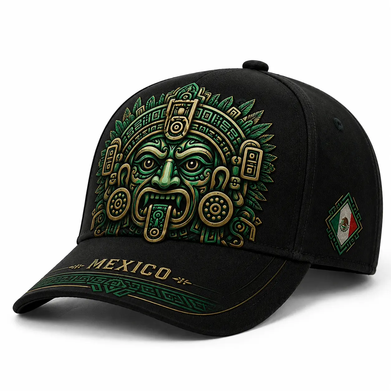 Mexico Baseball Cap Men Women Black Green Aztec Mask Graphic Hat Mexican Flag Patch Embroidered Adjustable Cap Mexico Pride Snapback Style Outdoor Sun Hat Soccer Fan Gift Casual Sports Streetwear Accessories