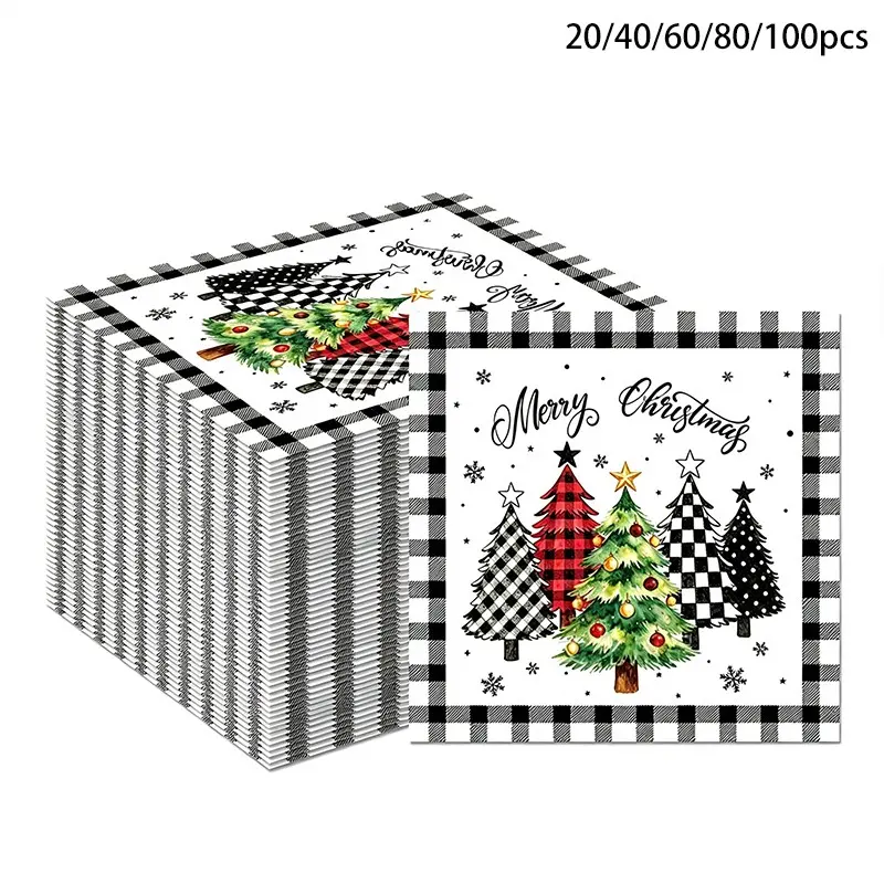 Christmas Party Napkins, 20/40/60/80/100 Count, Merry Christmas Tree Snowflake Design, Holiday Gift, Home Decor, Indoor Outdoor Use