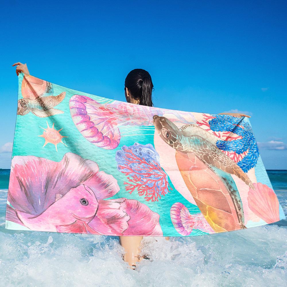 Quick-drying printed beach towel Adult microfiber seaside sunscreen absorbent towel Outdoor swimming bath towel