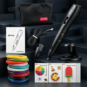 Professional 3D printing pen with 6 speed settings, 10 colors of PLA filament, each 5 meters, totaling 50 meters (165 feet). Complete set includes 8 picture book + tracing board. Professional 3D printing pen