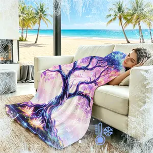 1PCS Magical Tree of Life Print Cooling Blanket Q-MAX>0.3, Cool Breathable Sweatproof Soft, For Home Dorm Car, Summer Gift for Fantasy Fans