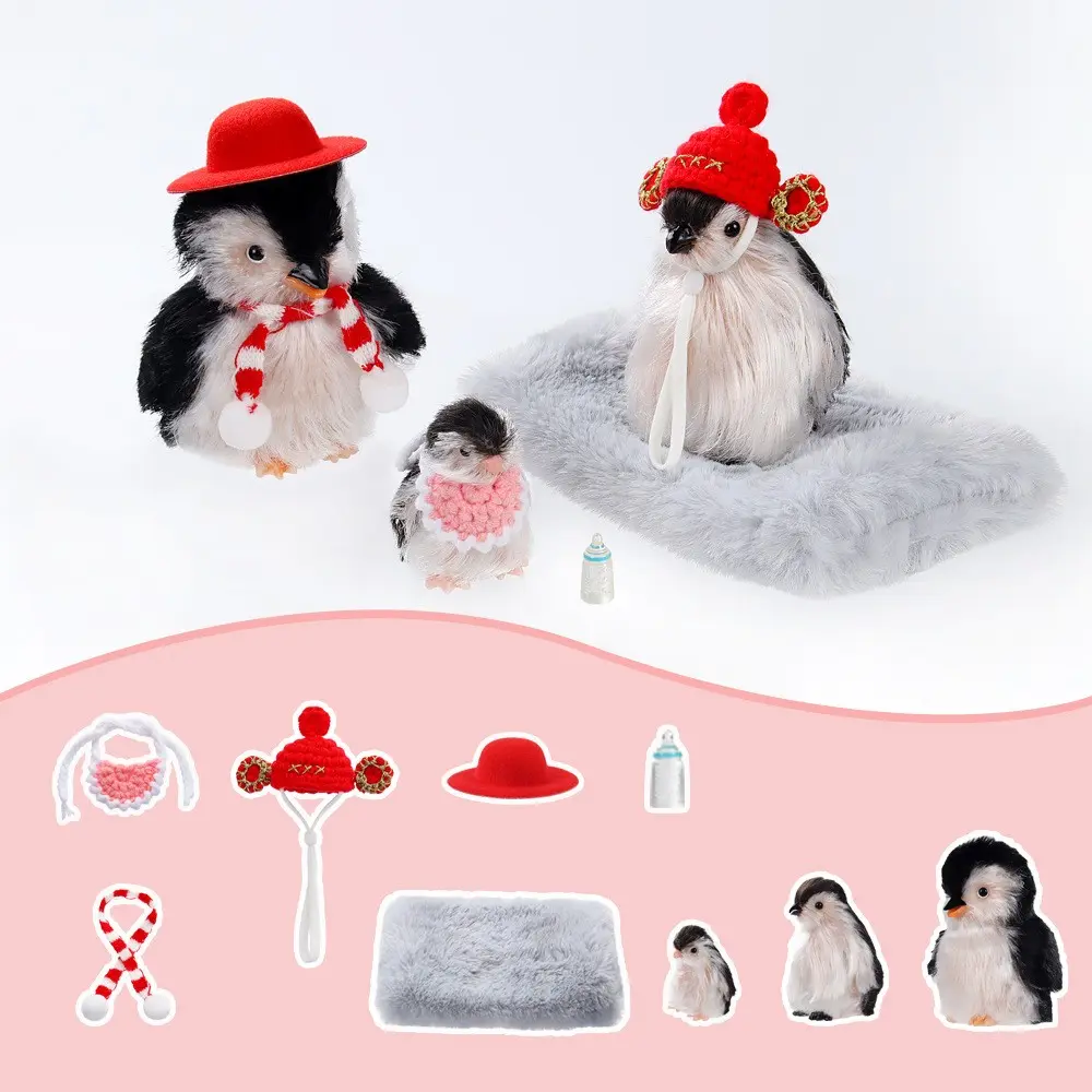 Stress Relief Toy with Scarf, Family of Small Penguins, Realistic Silicone Pet Toy, Simulated Animals, Perfect for Relaxation