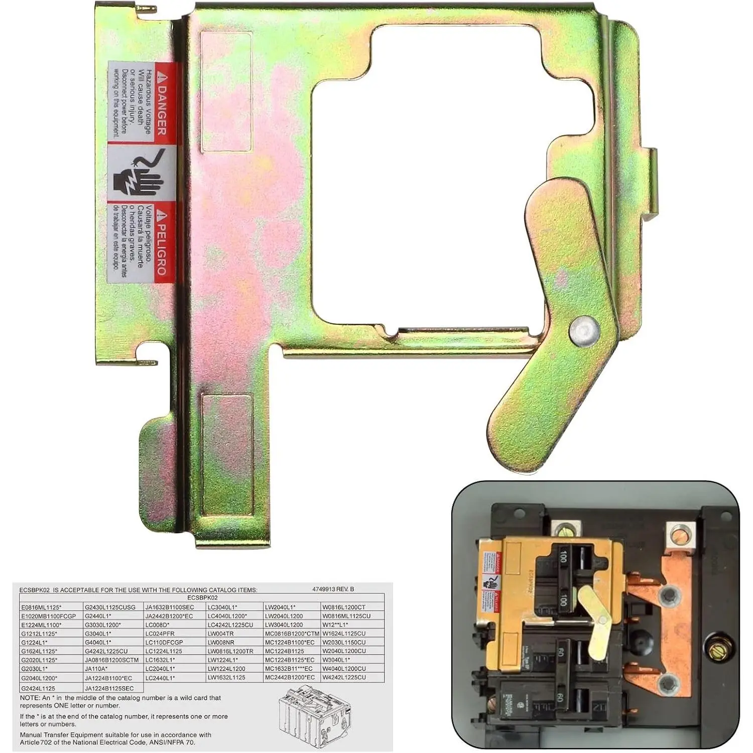 Generator Interlock Kit Compatible with Siemens and Murray, ECSBPK02 Mechanical Interlock Between Main Breaker and Generator for Utility and Standby Power
