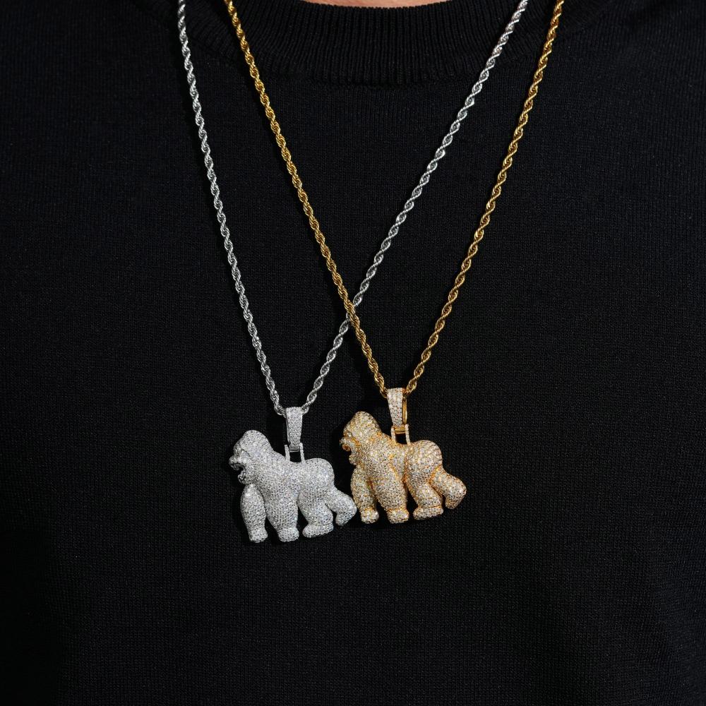[ICE HUE]18K Gold Vacuum Plated S925 with 5A+ Sri Lanka Moissanite Gorilla Pendant, Streetwear Chic Jewelry Gift Idea, Design Patent Inspired, Free Copper Necklace Included