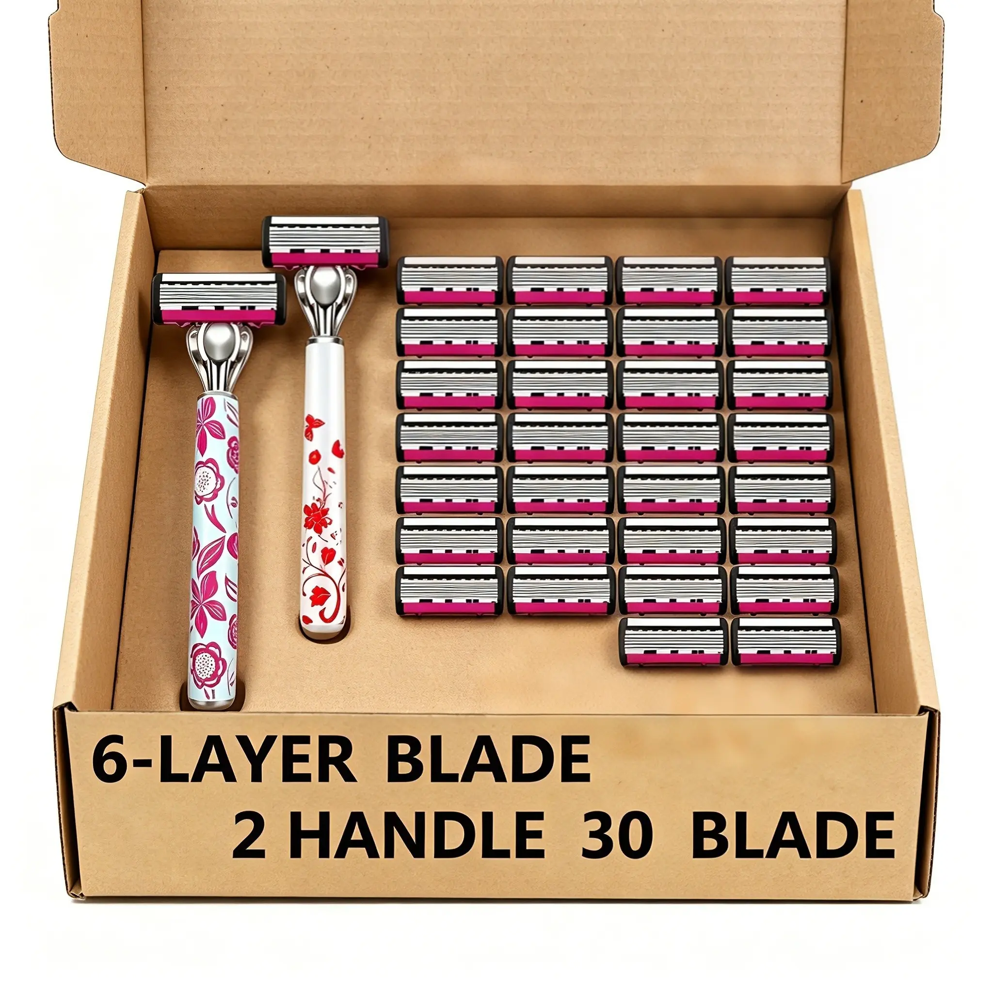 Unisex 6‑Layer Manual Razor Set, Reusable Handle with Replaceable Razor Heads, Multipurpose Shaving Tool for Men Women, Home Body Shave Kit, Shaving Razors