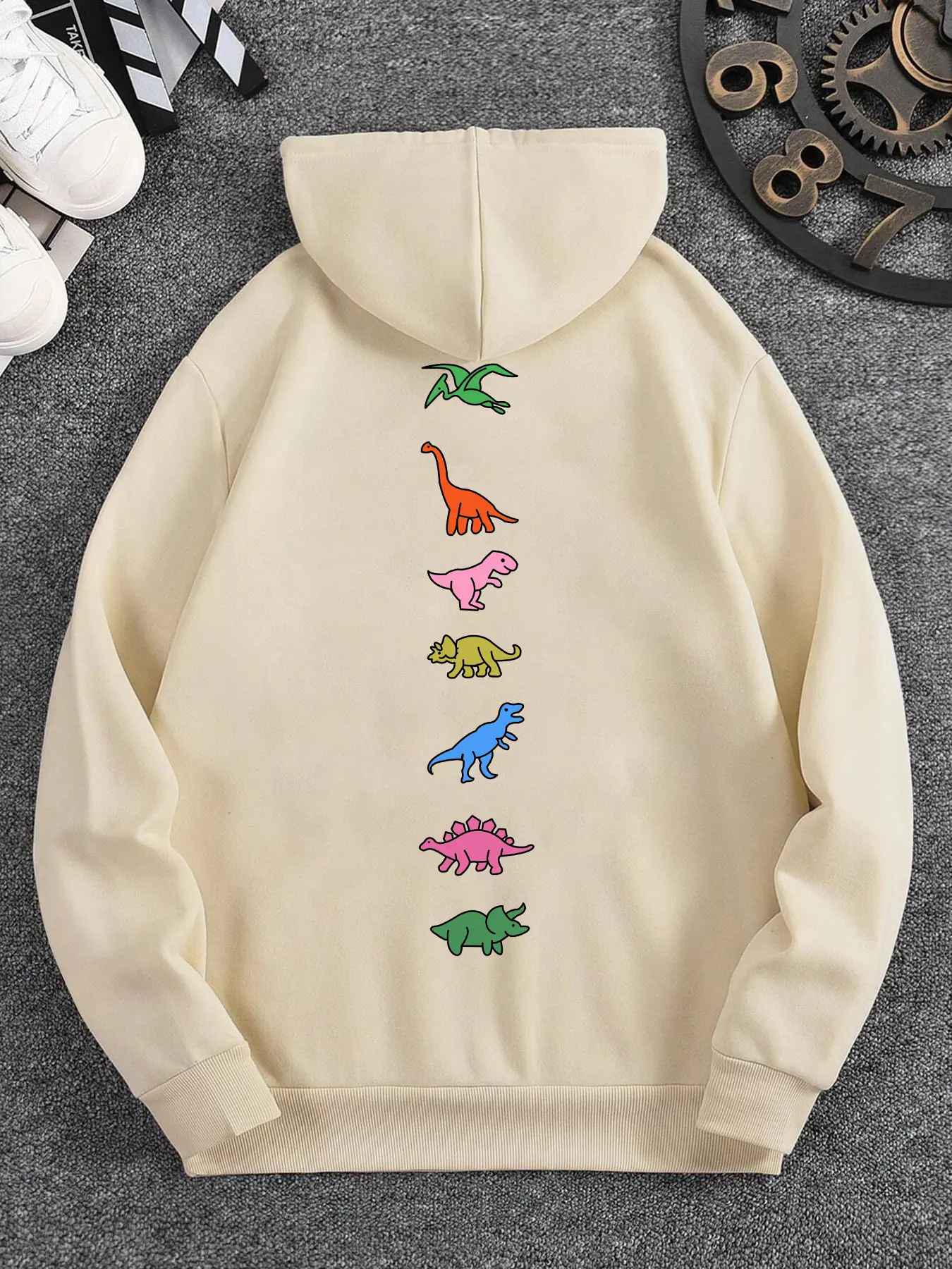 Unisex Men's Dinosaur Print Hoodie, Casual Loose Long Sleeve Hooded Sweatshirt for Fall & Winter, Men's Top for Daily Wear, Pullover