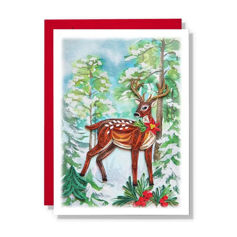 2card+2envelopeReindeer Christmas Quilling Card, Reindeer Xmas Card, Funny Christmas Card, Xmas Card for Love Friend Mom on Xmas, New Year, Thanks Giving