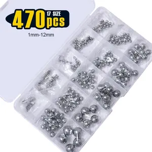 470pcs, Carbon Steel Ball, 17 Sizes 1-12mm Metric Precision Assorted Loose Bicycle Bearing Steel Ball Assortment Kit K