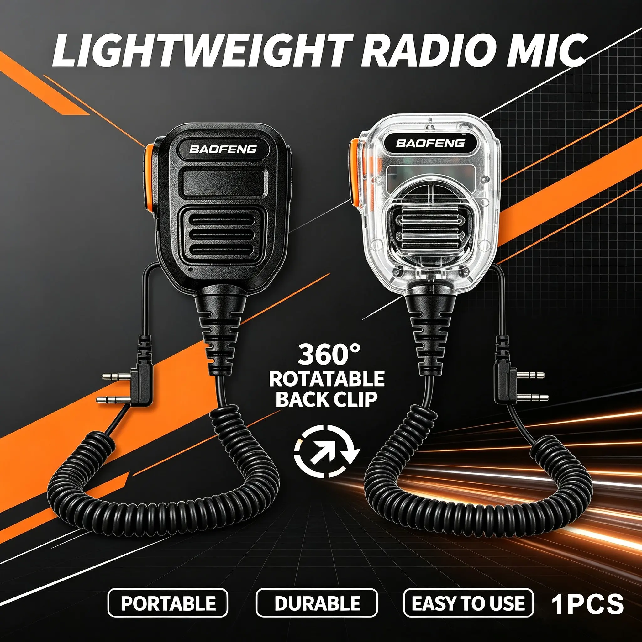 Baofeng Walkie Talkie Speaker Mic Microphone Real PTT Button Shoulder Mic for UV-5R UV-32 BF-888S UV-21 Two Way Radio QuanSheng UV-K5 UV-K6 2 Pin K Port Portable