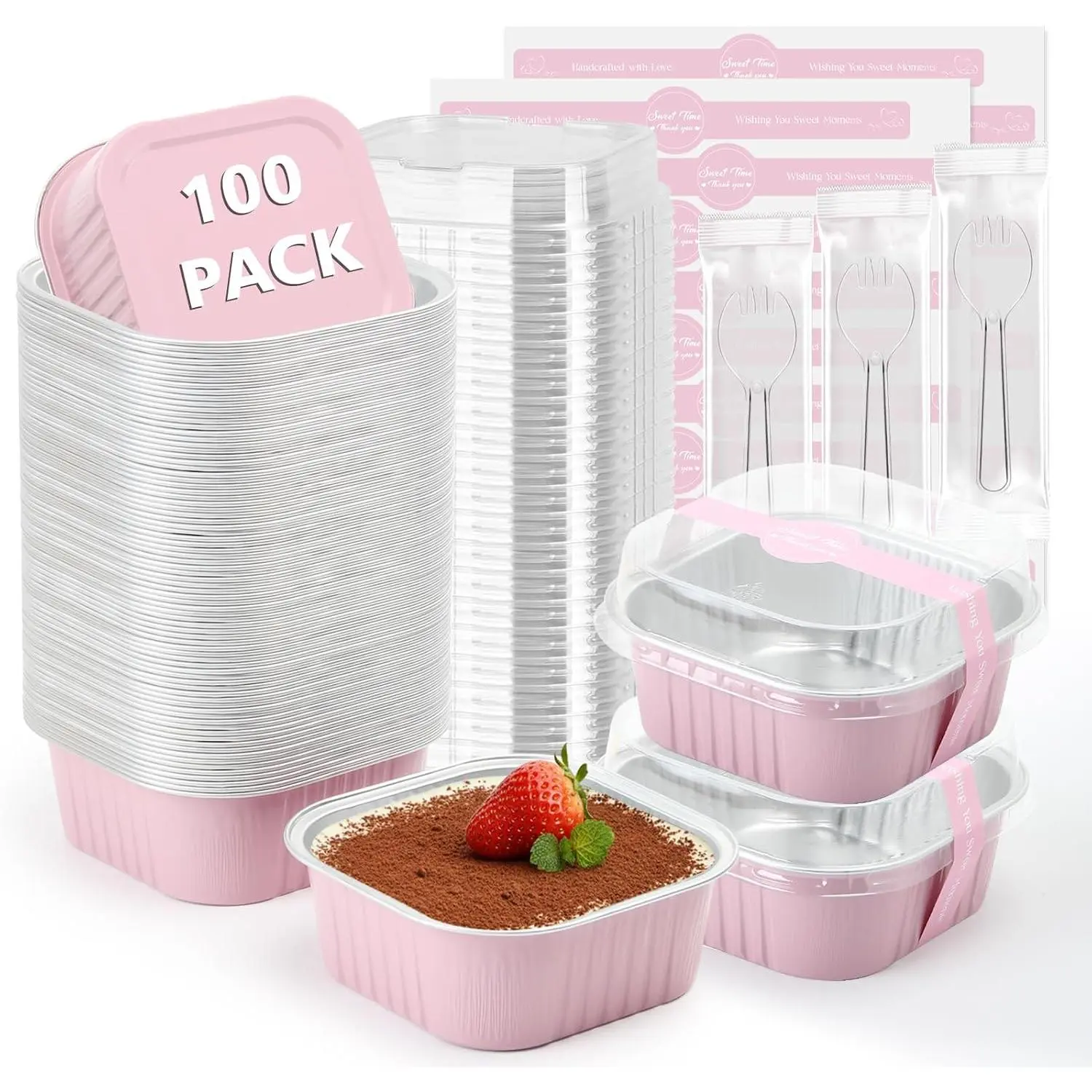 10oz 100 count Square Mini Loaf Pans with -Disposable Foil Dessert Containers,Mini Cake Pans with , Dessert Cups for Parties and Weddings (, 10oz)