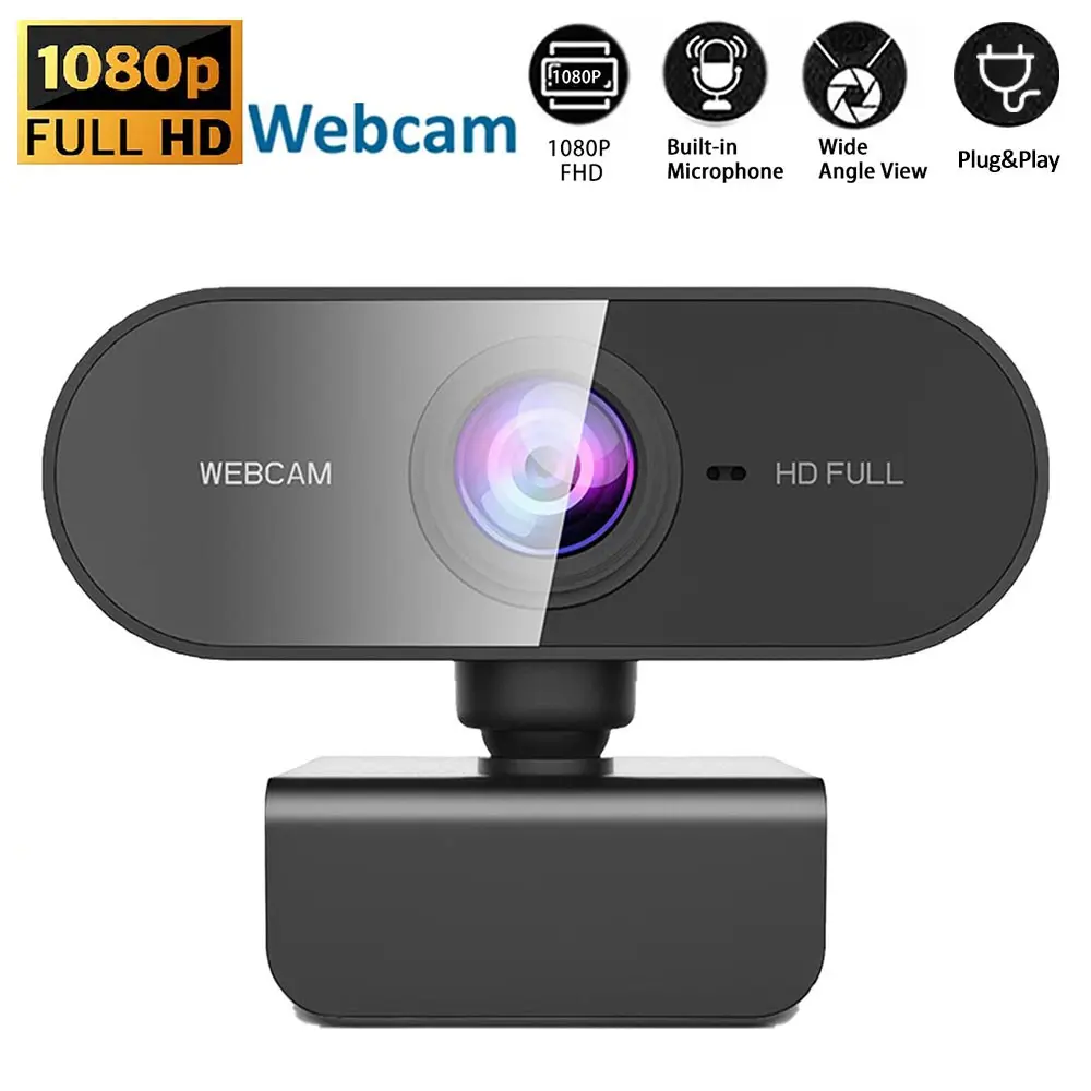 1080P Full HD Webcam with Microphone, Auto Focus Fisheye Lens, Hybrid Image Stabilization, USB Camera for PC, Plug and Play for Streaming