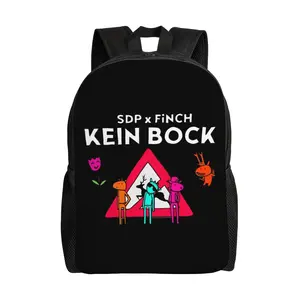 SDP x Finch Kein Bock Stick Figure Band Backpack Waterproof Oxford 2D Full Print Adjustable Padded Straps German Hip Hop Rap Daypack For Music Fans Carry Bag
